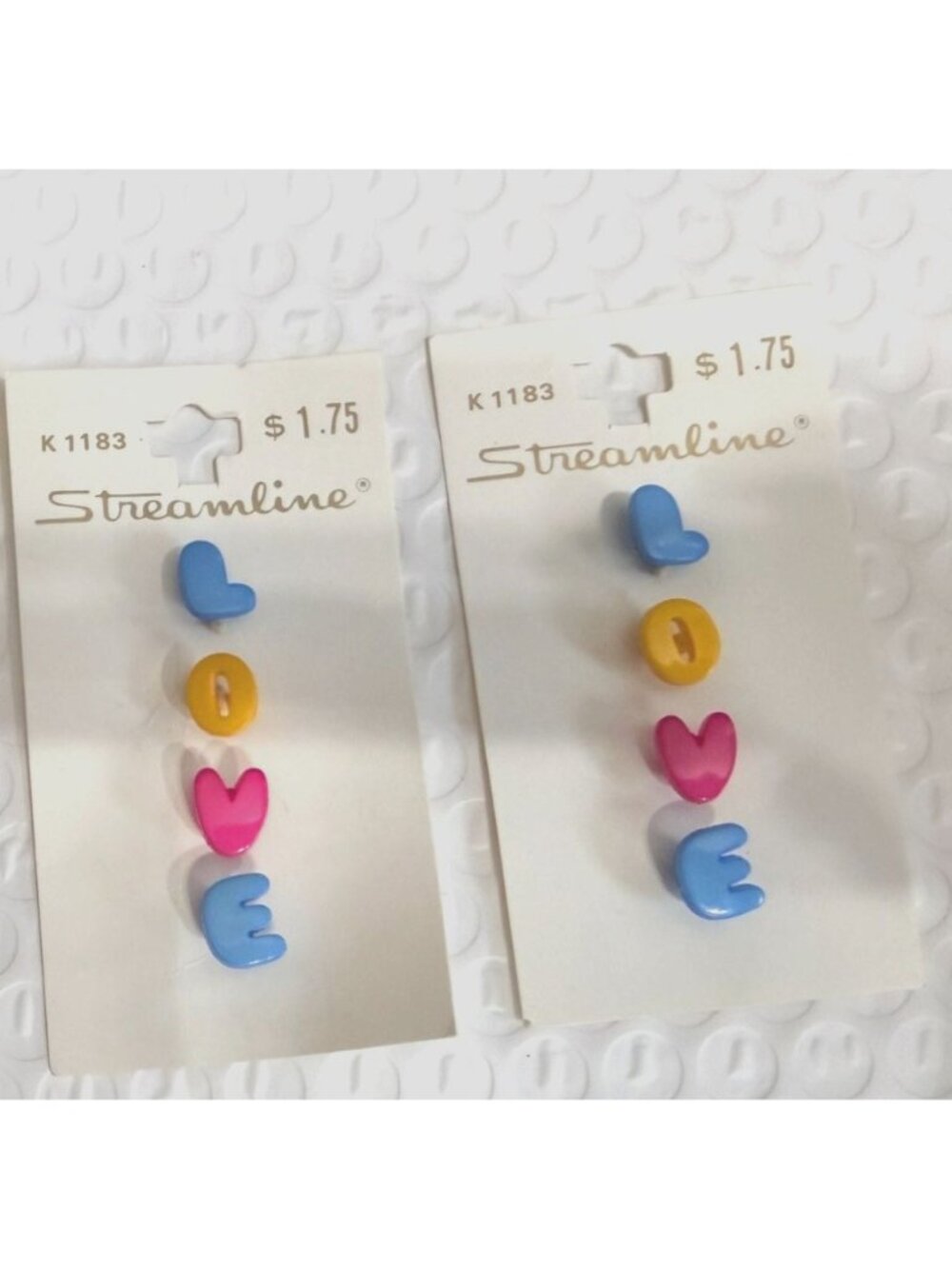 Streamline Love Buttons sz 15 3/8"  9.5mm‎ Blue Pink & Yellow